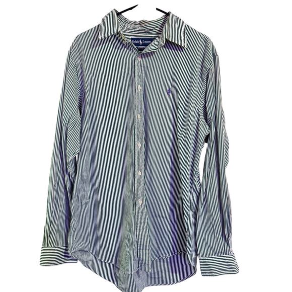 Ralph Lauren L Long Sleeve button up Green and white striped - Picture 1 of 5
